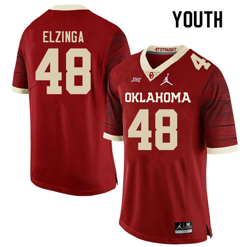 Youth #48 Luke Elzinga Oklahoma Sooners College Football Jerseys Stitched-Retro - Click Image to Close